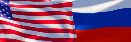 USA and Russia flags. USA flag and Russia flag. 3D work and 3D imageの写真素材
