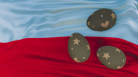 Easter poster and banner, Happy Easter Poland. Eggs on the flag Poland background. 3D work and 3D image. copy spaceの写真素材