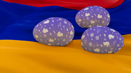 Easter poster and banner, Happy Easter Armenia. Eggs on the flag Armenia background. 3D work and 3D image. copy spaceの写真素材