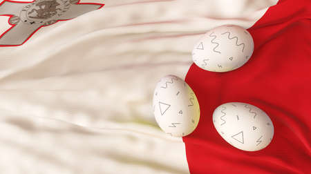 Easter poster and banner, Happy Easter Malta. Eggs on the flag Malta background. 3D work and 3D image. copy spaceの写真素材