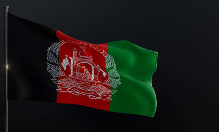 Flag Afghanistan. Fabric flag Afghanistan on the black background. Copy spaceâ¤ 3D work and 3D illustrationの写真素材