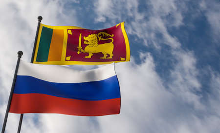 Sri Lanka and Russia flags. Blue sky and flag Sri Lanka and Russia, 3D work and 3D image