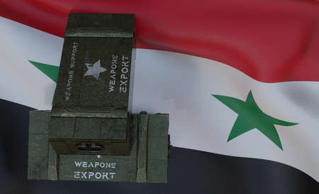 Support weapons Syria package of military aid, delivery of weapons, flag Syria 3D work and 3D image