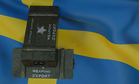 Support weapons Sweden package of military aid, delivery of weapons, flag Sweden 3D work and 3D...