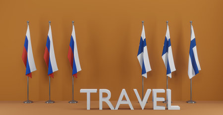 Russia and Finland traveling, Travel from Russia to Finland, Flag Finland Russia, 3D work and 3D imageの写真素材