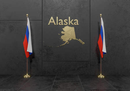 War for Alaska, Russia and USA, Flag of Russia and map Alaska , the struggle for Alaska, Russia USA, world war crisis concept, 3D work and 3D imageの写真素材