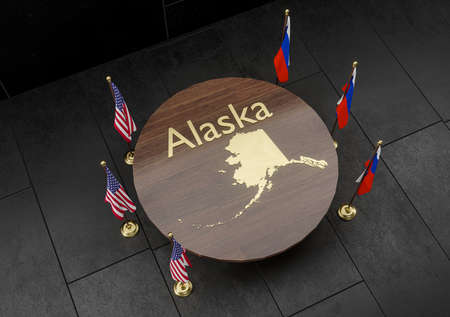 War for Alaska, Russia and USA, Flag of USA and flag of Russia, the struggle for Alaska, Russia USA,...