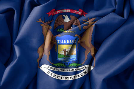 Michigan Flag, USA State Flag Michigan, fabric flag Michigan, 3D work and 3D imageの写真素材