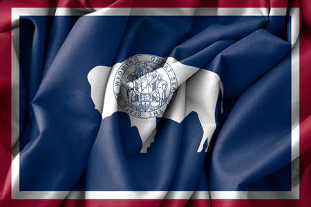 Wyoming Flag, USA State Flag Wyoming, fabric flag Wyoming, 3D work and 3D imageの写真素材