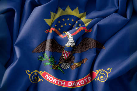 North Dakota Flag, USA State Flag North Dakota, fabric flag North Dakota, 3D work and 3D imageの写真素材