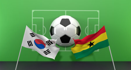 South Korea vs Ghana soccer Match , on blur background with soccer field, 3D work and 3D imageの写真素材