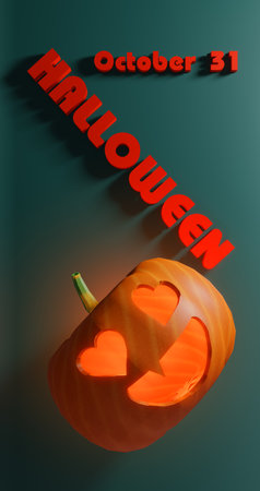 Halloween greeting design. Halloween text with pumpkin, Halloween Promotion Poster or banner template with halloween pumpkin and Halloween elements. 3d work and 3d imageの写真素材