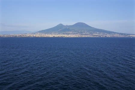 Etna from the sea. Mountain volcano view from the seaの写真素材