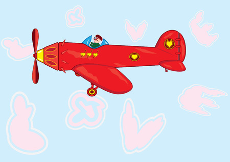  illustration with the image of an airplane and the enamoured pilot flying pink clouds of love (stylized under letters)のイラスト素材