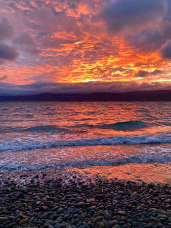 Blazing sunrise over Karaka Bays, Wellingtonの写真素材