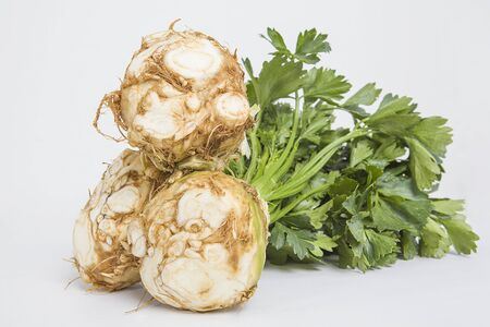 Celery on white background. Healthy food concept.の写真素材