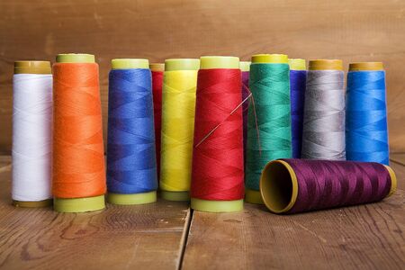 Colored sewing thread spools, natural fiber.