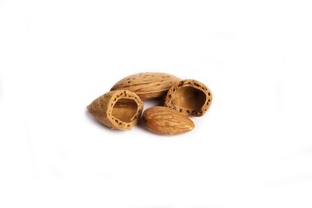 Almond on wooden table. Healthy food and snack.