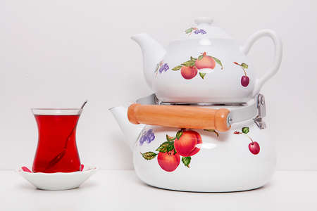 One cup of tea over white background.の写真素材