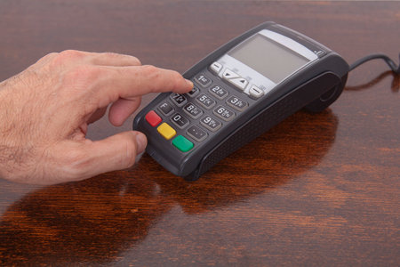 Contactless payment by credit card. POS terminal NFC payment. Concept of how to choose payment...