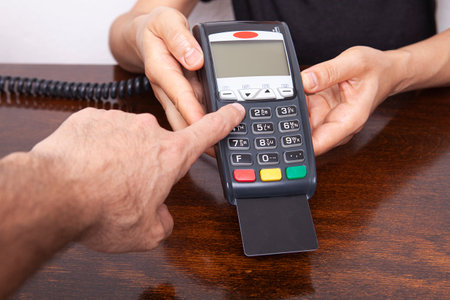 Contactless payment by credit card. POS terminal NFC payment. Concept of how to choose payment...