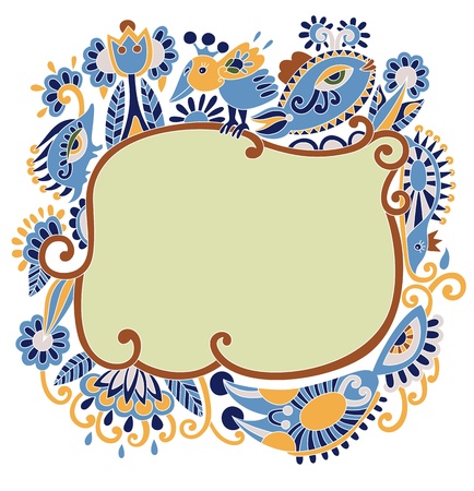 floral frame with flowers, animals, bird and fish のイラスト素材