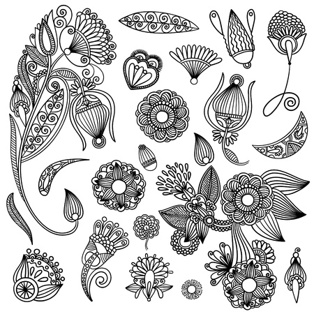 Set of black flower design のイラスト素材
