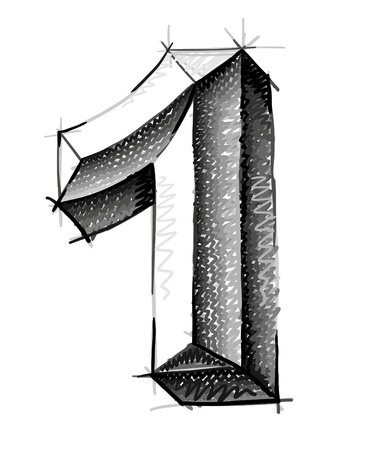 sketch numerals, hand drawn number one のイラスト素材