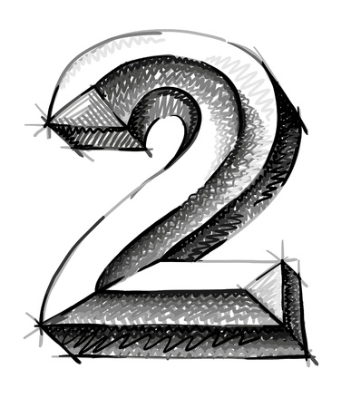 sketch numerals, hand drawn number two のイラスト素材