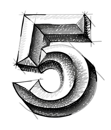 sketch numerals, hand drawn number five のイラスト素材