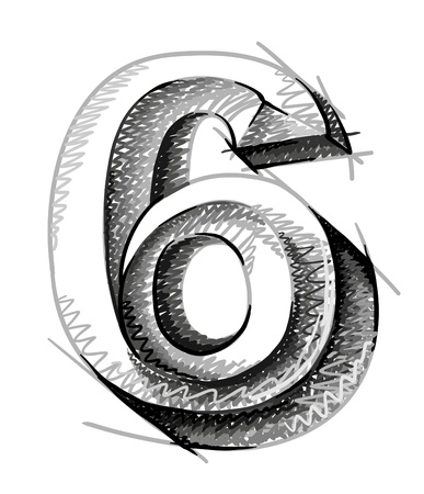 sketch numerals, hand drawn number six のイラスト素材