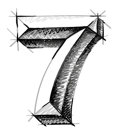 sketch numerals, hand drawn number seven のイラスト素材