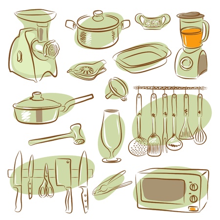 cute kitchen elements collection のイラスト素材