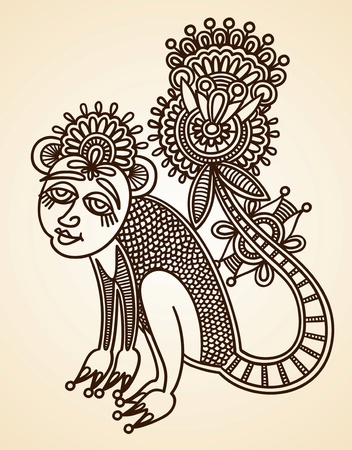 Hand-Drawn Abstract Henna Mendie Animals Doodle Vector Illustration Design Element のイラスト素材