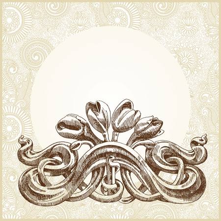 frame ornate card announcement with reliefs of the 19th century Kiev buildings (Ukraine)のイラスト素材