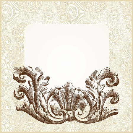 frame ornate card announcement with reliefs of the 19th century Kiev buildings (Ukraine) のイラスト素材