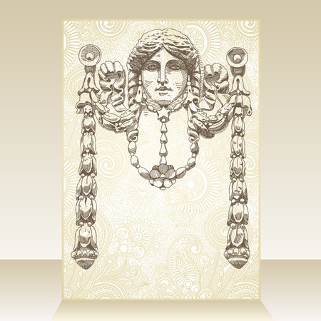 Flayer ornate design with reliefs of the 19th century Kiev buildings (Ukraine)のイラスト素材