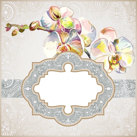 vintage template with watercolor orchid flower のイラスト素材
