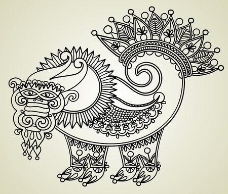 hand draw sketch unique dragon, symbol of 2012 year. Ukrainian traditional style. のイラスト素材