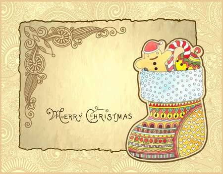 christmas background with hand draw ornate gift christmas watercolor sock のイラスト素材