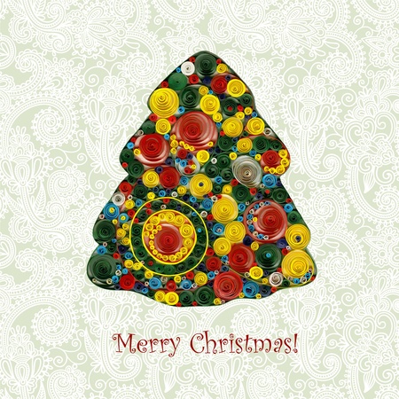 Christmas tree in ornamental background のイラスト素材