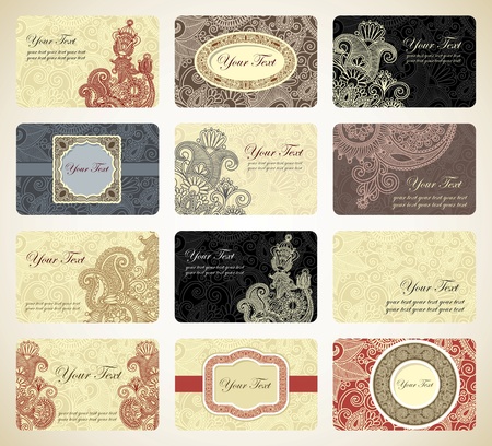 Various vintage ornamental business card collection のイラスト素材