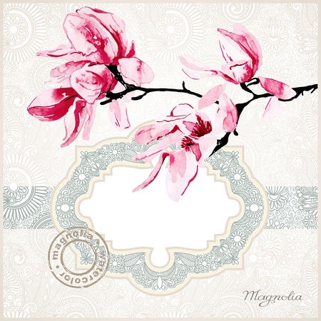 magnolia watercolor frame のイラスト素材