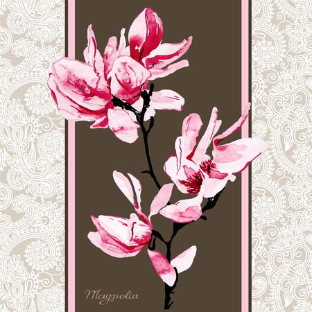 magnolia watercolor pattern のイラスト素材