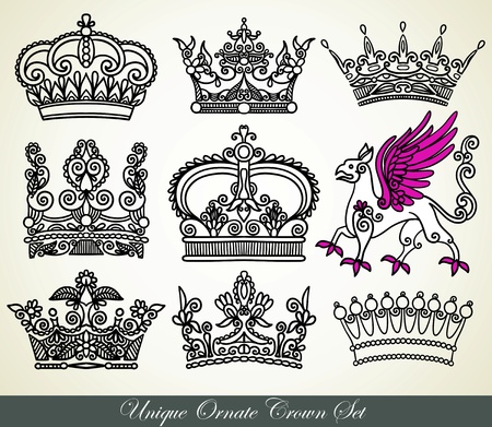 unique ornamental heraldic crown set のイラスト素材