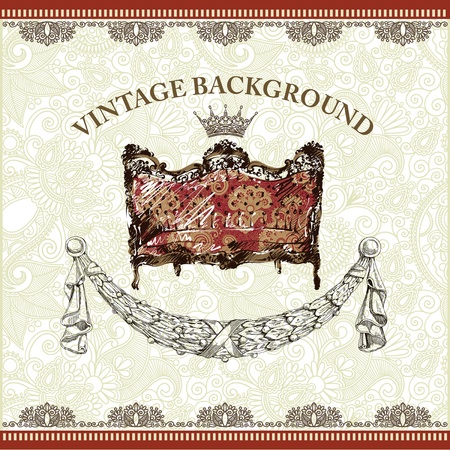 vintage background with antique sketch armchair のイラスト素材