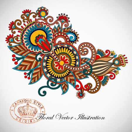 Hand draw line art ornate flower design  Ukrainian traditional styleのイラスト素材