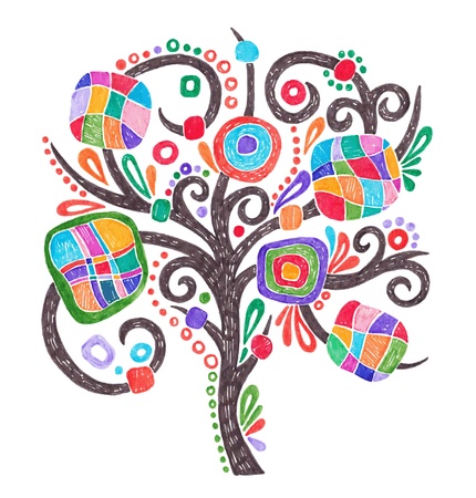 doodle marker drawing of ornate tree のイラスト素材