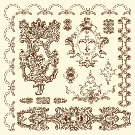 hand draw vintage sketch ornamental design element of Lviv historical building, Ukraine calligraphic design elements and page decoration のイラスト素材