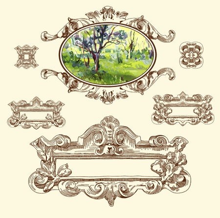 hand draw vintage sketch ornamental design element of Lviv historical building, Ukraine  Vector set  calligraphic design elements and page decoration with my painting landscape element のイラスト素材